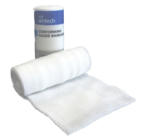 Flexible and comfortable 5cm x 4m gauze bandages, ideal for securing dressings and providing support for injuries. Pack of 5.