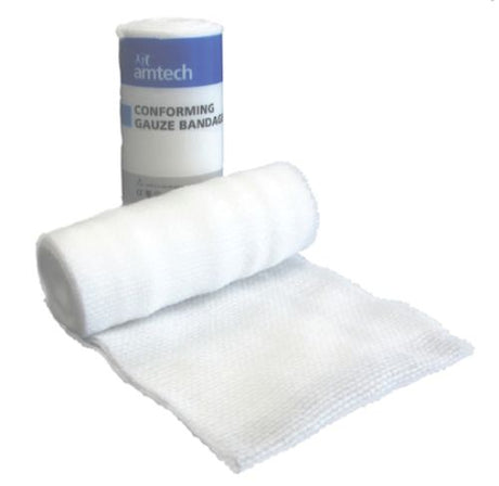 Conforming gauze bandage, 7.5cm x 4m, flexible, breathable, durable, ideal for wound care and first aid, pack of 5.