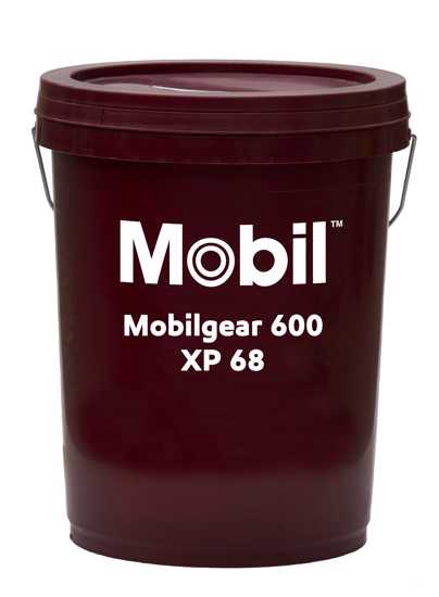 Mobilgear 600 XP 68 (20L) pail filled with high-performance gear oil for extreme pressure and load-carrying applications.