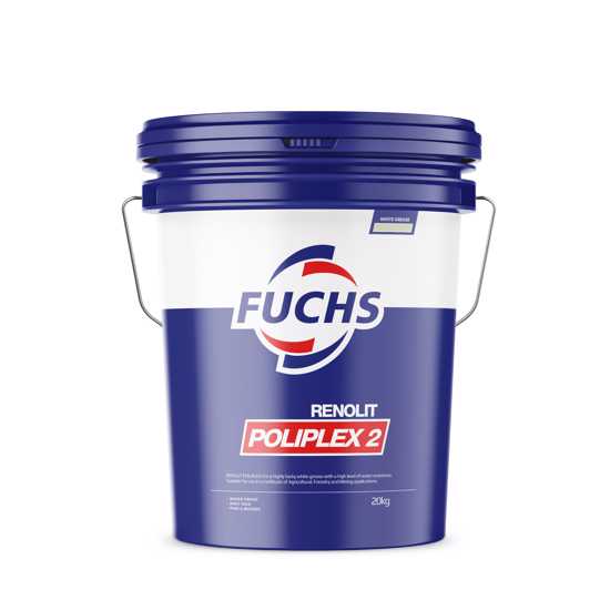 Fuchs Renolit Poliplex 2 Grease, a 20kg lithium complex grease for extreme conditions, offering superior water resistance and protection.