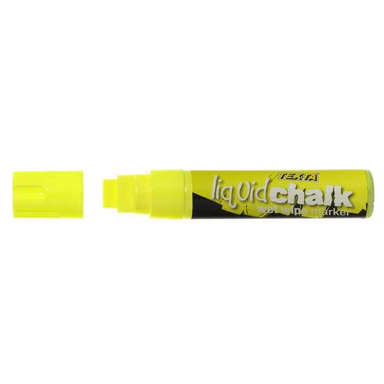 Texta Liquid Chalk Wet Wipe Marker in vibrant yellow, perfect for non-glossy surfaces, washable, with a 4.5mm nib for versatile use.