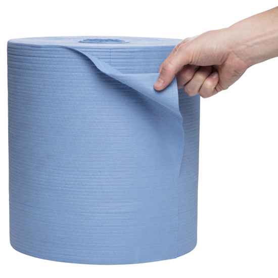 Wypall X80 Jumbo Roll Wipers in blue, 31.7cm x 34cm, 475 sheets, ideal for heavy-duty cleaning tasks with Hydroknit strength.