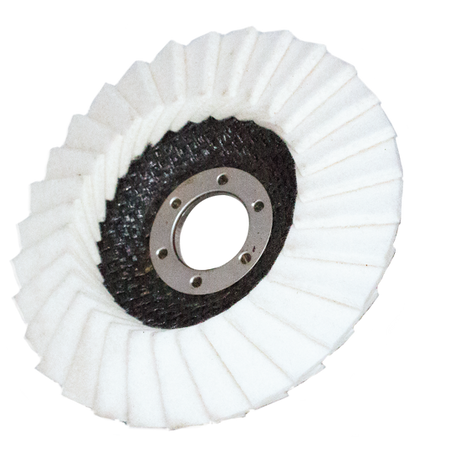 125 x 22mm felt wool polishing disc designed for a smooth, scratch-free finish on metals, plastics, and wood surfaces.