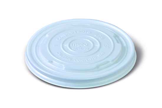 Detpak eco-friendly PLA bowl lid with steam holes, fits 12/16/24oz I am eco bowls, perfect for takeaway and delivery.