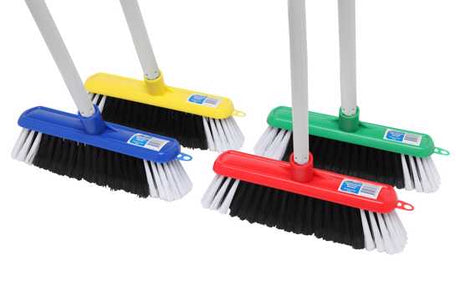 EDCO Economy Household Broom with 250mm head and 1200mm handle, featuring flagged bristles for efficient indoor cleaning.