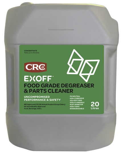 20L CRC EXOFF Food Grade Degreaser, biodegradable and non-toxic, designed for safe and effective grease removal in food areas.