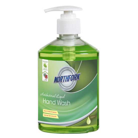 Northfork GECA Antibacterial Hand Wash 500ml, gentle on skin, effective against bacteria, eco-friendly certified, leaves hands fresh.