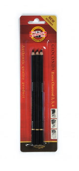 GIOCONDA XTRA Charcoal Pencils Set of 3, featuring fine artificial charcoal in cedar wood, ideal for sketching and shading.