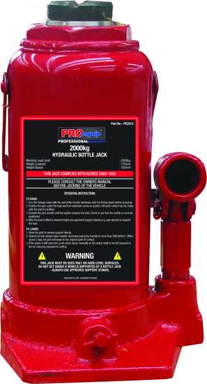 ProEquip Standard Bottle Jack: 2000kg capacity, compact design, adjustable height, ideal for heavy-duty lifting tasks.