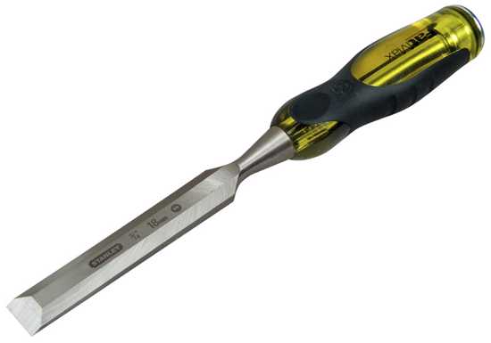 Stanley Fatmax 18mm Thru Tang Chisel with high carbon steel blade for precision woodworking and durable performance.