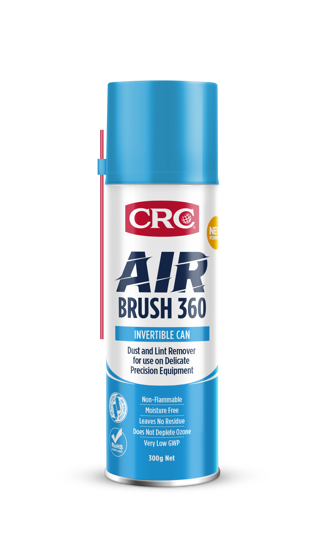 CRC 2070 Air Brush 360: Non-flammable air duster with 360° spray, cleans delicate devices safely and effectively from dust and debris.