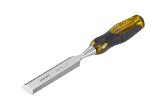 Fatmax Bevel Wood Chisel 25mm with ergonomic grip, durable chrome alloy steel, and robust strikecap for precision woodworking.