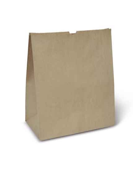 Medium brown paper checkout bag, eco-friendly, durable, 325 x 280 x 150mm, ideal for groceries and take-out, 250 per case.
