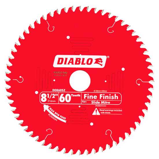 Diablo 60T Saw Blade, 8.5", designed for precision wood cuts with a non-stick coating and durable carbide tips.