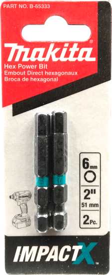 Makita ImpactX Hex Power Bits 6mm - 50mm 2 Pack (Packet)