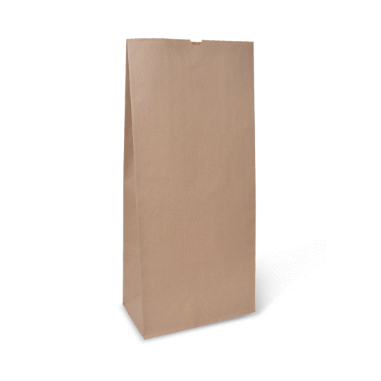 Heavyweight brown paper takeaway bag with block bottom, eco-friendly, holds multiple food items, 200 per case.