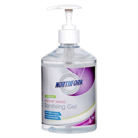 Northfork Alcohol Free Hand Sanitiser Gel 500ml, non-greasy, vanilla-scented, perfect for schools and frequent use.