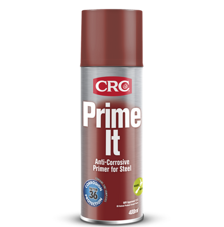 CRC 2091 Prime It Red 400ml aerosol primer with anti-corrosive zinc for durable, scratch-resistant red-oxide protection.