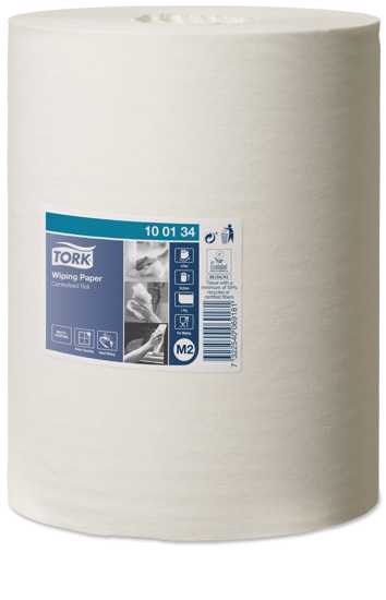 Tork M2 Centrefeed Wiping Paper Rolls, 24cm x 275m, ideal for high-traffic areas, eco-friendly, easy one-handed dispensing.