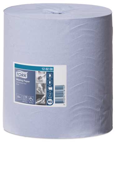 Tork M2 blue centrefeed roll, 20cm x 320cm, high-capacity wipes for food safety and hygiene in busy environments.