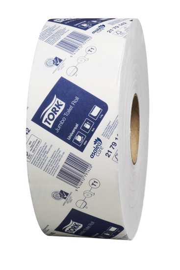 Tork Jumbo Roll toilet paper, 1-ply, 650m per roll, pack of 6; ideal for high-traffic washrooms with eco-friendly features.