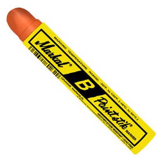 Markal Paintstik B in orange, ideal for vibrant, durable marking on various surfaces in extreme conditions.