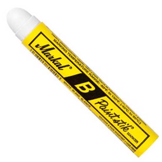 Markal Paintstik B in white, a durable solid paint marker for versatile and weather-resistant marking on various surfaces.