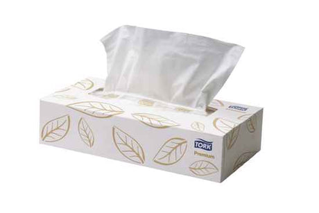 Tork Extra Soft Facial Tissue pack with 100 high-quality tissues, designed for comfort, elegance, and environmental responsibility.