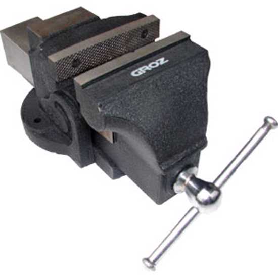 Heavy-duty Groz 200mm bench vice made from high-quality grey iron, designed for industrial applications with strong clamping power.