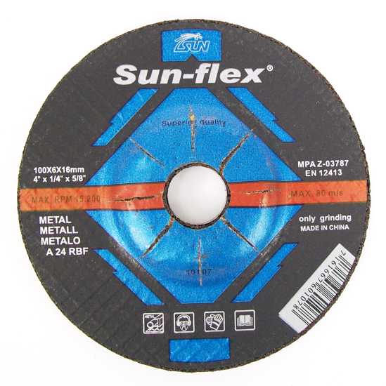 100 x 6 x 16mm grinding disc for metal, designed for efficient iron and steel grinding with a max RPM of 15,200.