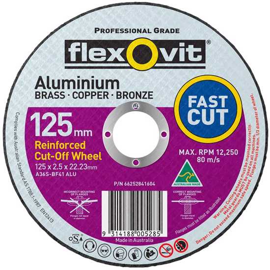 125 x 2.5 x 22mm cutting disc for aluminum and non-ferrous metals, designed for precision and durability with max 12,250 RPM.