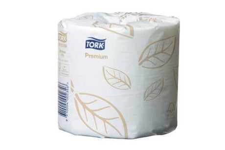 Tork ExtraSoft 2-Ply Toilet Paper pack of 48 rolls, each roll with 280 sheets, offers premium softness and hygiene.