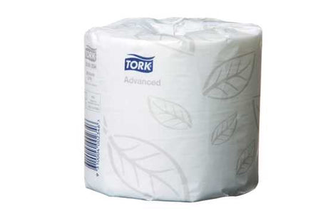 Tork Soft 2-Ply Toilet Paper roll with 400 sheets, featuring quilt emboss design for added softness and hygiene, pack of 48.