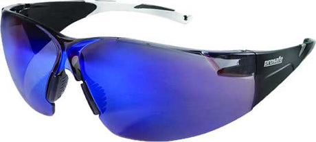 Prosafe Kite Safety Glasses with blue mirror finish, offering excellent ocular coverage and medium impact protection for outdoor use.