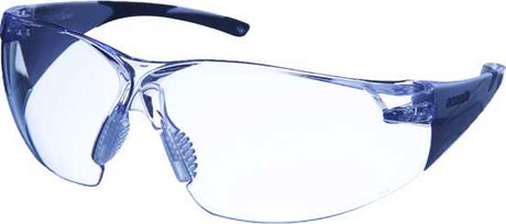 Lightweight safety glasses with ergonomic design, clear hard coat for scratch resistance, and deep fit for optimal ocular coverage.