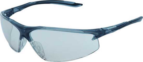 Lightweight indoor/outdoor safety glasses with wrap-around design for comfort and UV protection. Certified medium impact safety.