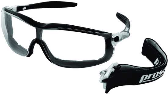 Safety glasses with one-piece lens, EVA foam seal, adjustable headband, and anti-fog coating for optimal protection and comfort.