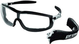 Safety glasses with one-piece lens, EVA foam seal, adjustable headband, and anti-fog coating for optimal protection and comfort.