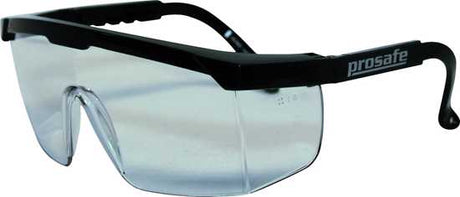 Prosafe Buzzard Clear safety glasses with wrap-around design, anti-fog, anti-scratch lens, ideal for work and leisure protection.