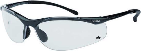 Bolle Contour Safety Glasses featuring a clear lens, ultra-lightweight design, and wrap-around frame for optimal eye protection.