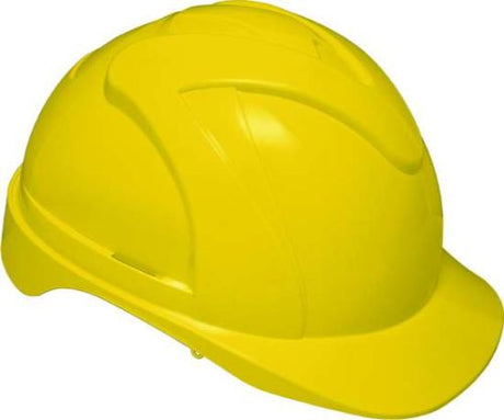 Bright yellow Prosafe 610 helmet with six-point suspension and vents for cooling, designed for safety in construction and industrial settings.