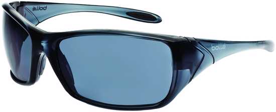 Bolle Voodoo Safety Glasses with smoke lens, featuring a wrap-around frame and 99.99% UV protection for stylish safety.