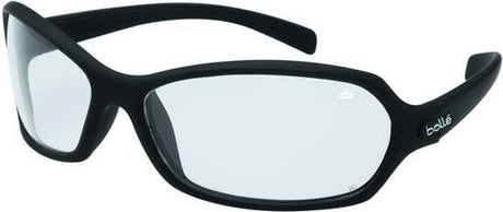 Bolle Hurricane Safety Glasses with clear lens, featuring lightweight frame, UV protection, and scratch-resistant coatings.