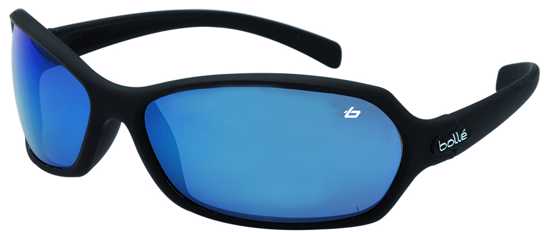 Bolle Hurricane Safety Glasses with Blue Flash lenses, featuring a lightweight frame and 99.99% UV protection for outdoor wear.