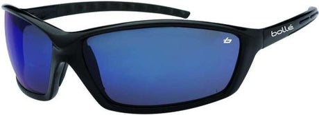 Bolle Prowler Safety Spectacles in Blue Flash, featuring a durable frame, anti-fog lens, and medium impact protection for eye safety.