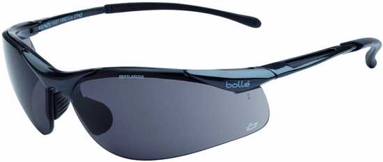 Bolle Contour Safety Glasses with polarised lens, featuring UV protection, lightweight wrap-around frame, and non-slip support.