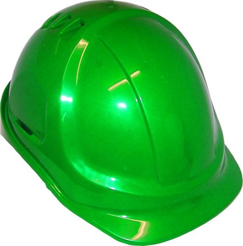 Green Protector HC600V Type 1 helmet made of durable ABS, featuring a 6-point harness and vented design for safety and comfort.