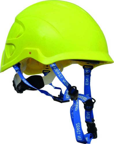 Nexus HeightMaster Fluro Yellow Helmet, lightweight ABS, adjustable fit, vented design, and moisture-wicking sweatband for safety.