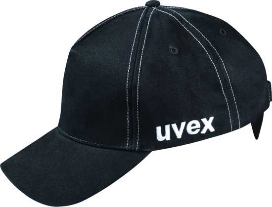 uvex u-cap Sport Bump Cap in black, adjustable for head sizes 55-59cm, offers stylish protection for work and play.