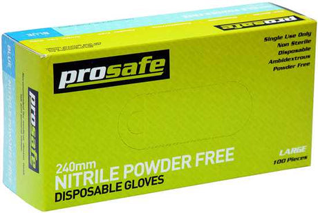 Blue nitrile disposable gloves, latex-free, pack of 100, sizes S to XL, chemical-resistant, FDA-approved for food handling.